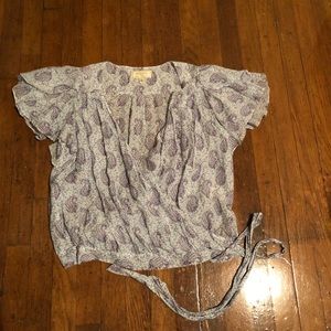 Anthropologie paisley wrap tie lightweight top